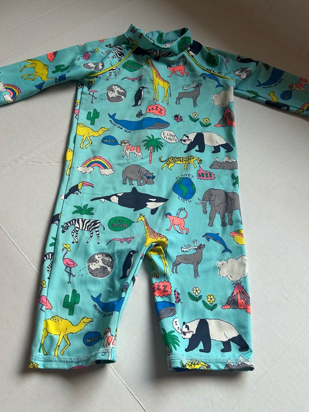 Baby Boden Kids Aqua Animal Print Rashguard Swimsuit